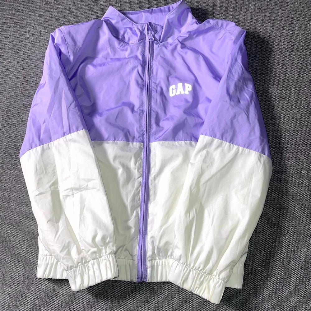 Gap Windbreaker Jacket Kids Large White Purple Colorblock Water Resistant Zip-Up